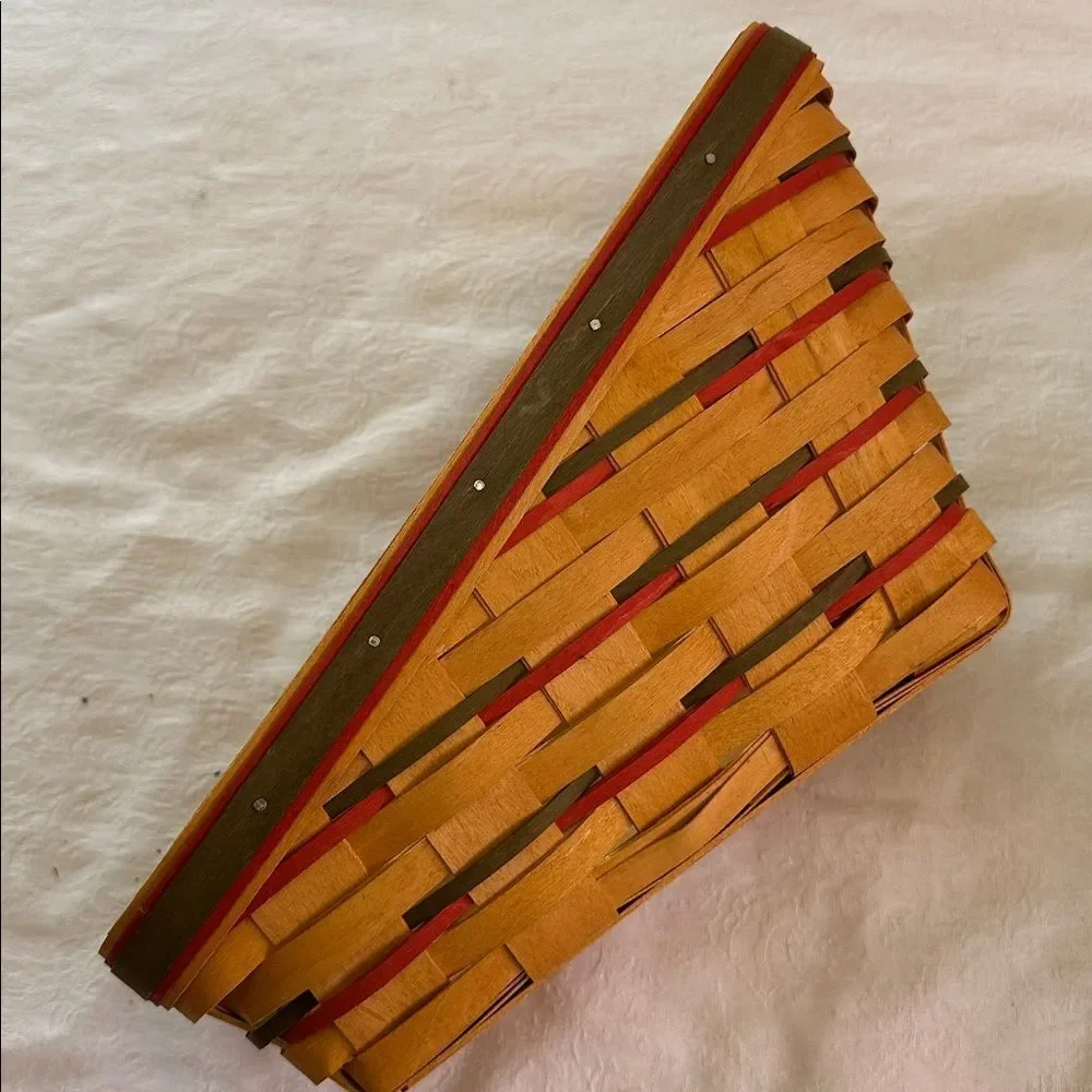 Longaberger Wooden Vegetable Basket Sleigh Shaped with Plastic and Fabric Liners